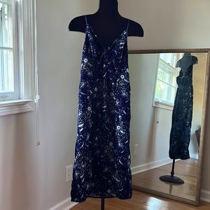 Urban Outfitters UO Roof Tops navy blue velour silver stars midi dress size S